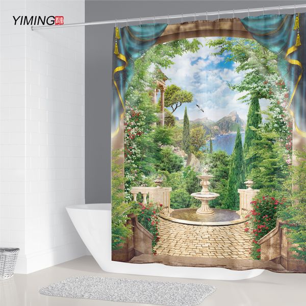 

3d beautiful scenery outside the door printing shower curtain polyester waterproof mildew curtain bathroom partition curtain