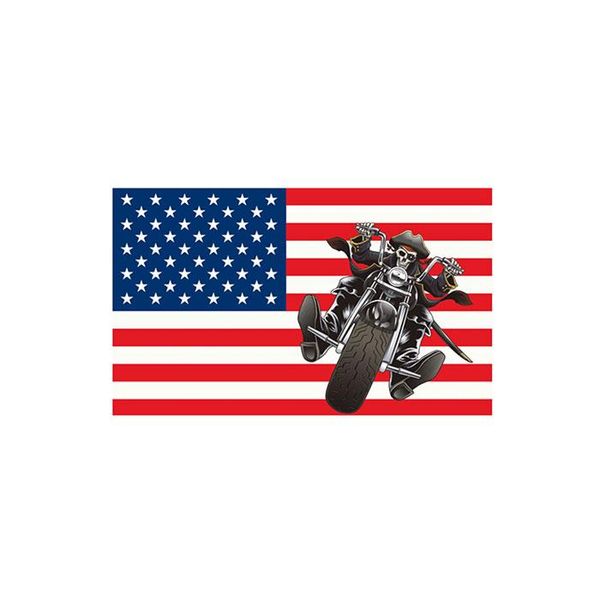 Piratenreiten, Motorrad, amerikanische Flagge, 90 x 150 cm, doppelt genäht, hochwertiges, direkt ab Werk lieferbares Polyester mit Messingösen