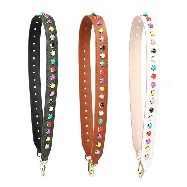 

women pu wide colorful rivet shoulder bag strap glittering long narrow leather crossbody bag belt serpentine part accessory1, Black