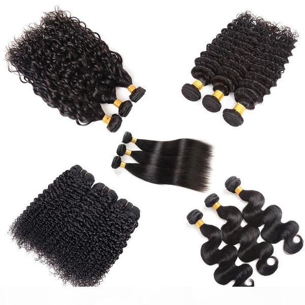 

brazilian virgin hair body wave bundles 8a peruvian malaysian indian kinky curly human hair straight water wave deep wave human hair bundles, Black
