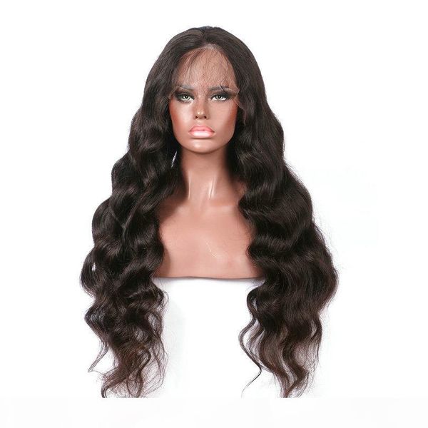 

premier glueless lace front wigs with natural hairline indian remy hair 150% density body wave for american, Black;brown