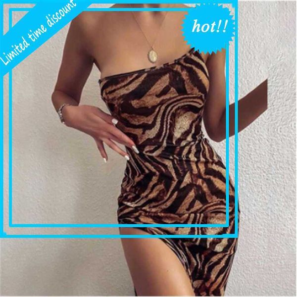 

fashion luipaard print mouwlless belt summer a shoulder dress high split evening party bodycon club vestidos, Black