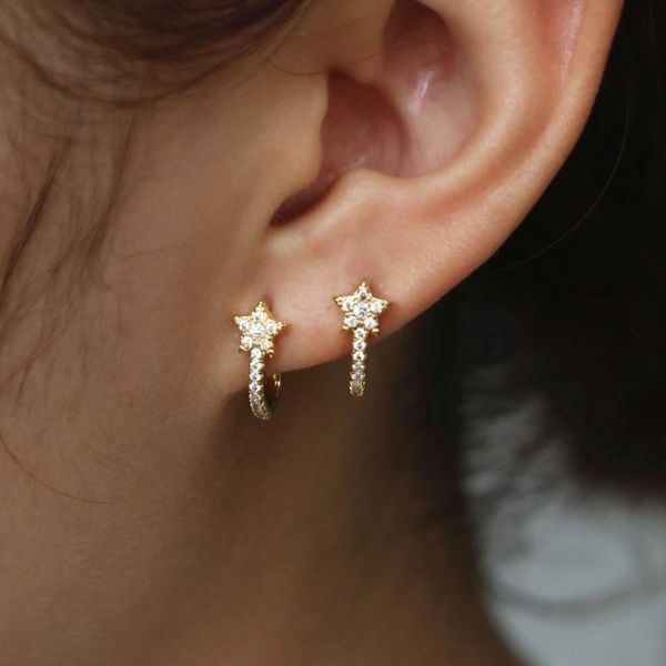 

micro pave cubic zirconia cute small star stud earring for women girl party christmas gifts fashion jewelry fel2395w, Golden;silver