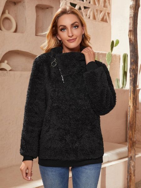 

emery rose o-ring zipper flannel sweatshirt g2pt#, White;black