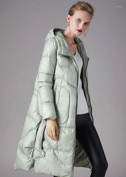 

women's winter down jacket women's new white duck down warm loose hooded korean jacket long section1, Black