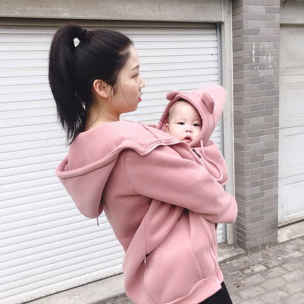 

maternity winter jacket coat baby carrier kangaroo jacket dad&mom child zipper hooded outerwear clothes for pregnant women 2020 1015, White