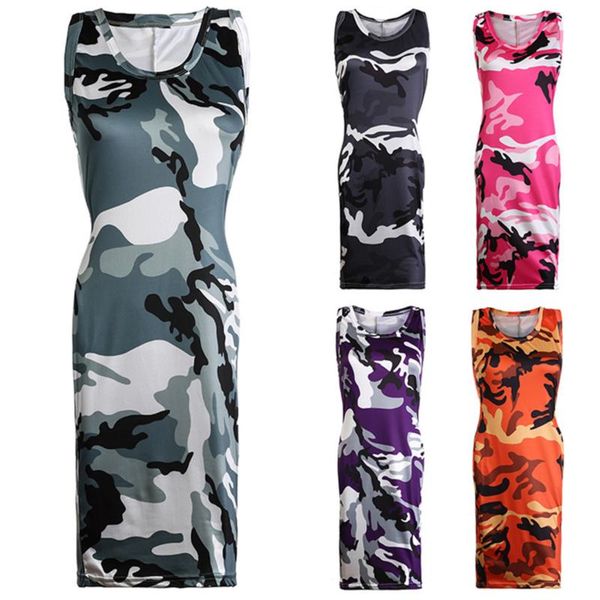 

2020 new summer fashion women tank dress slim casual camouflage o-neck print splice empire mini dresses vestidos, Black;gray