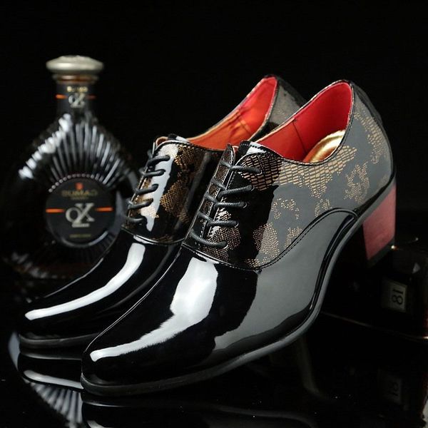 

high heel men shoes solid lace up concise casual business shoes comfortable spring autumn round toe fashion 2021 new pu leather dh639, Black
