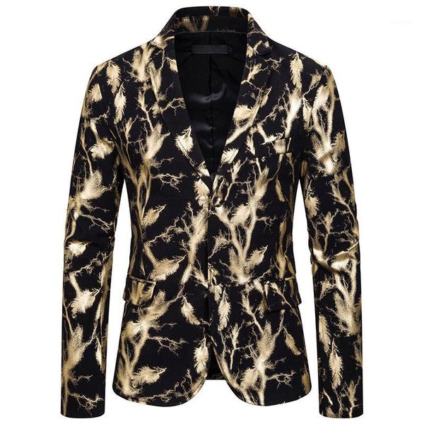 

mens fashion party casual blazer jacket shiny gold foil print slim fit business wedding suit blazer men stage clothes for singer1, White;black