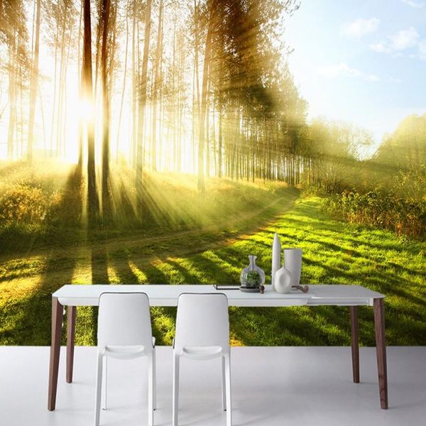 

drop shipping 3d naked eye green sunshine woods path fresco dining room living room tv background wall custom wallpaper