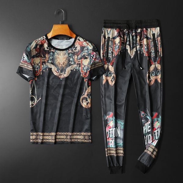 

summer men's printing vintage fine training fit tshirt + pant 5xl 2021 short-sleeve male shorts znwx, Gray