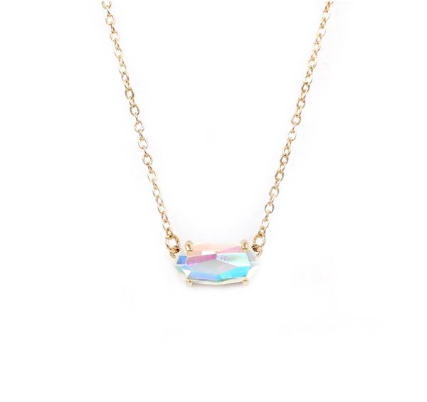 

2020 new fashion small oval faceted dichroic crystal stone pendant necklace for women, Golden;silver