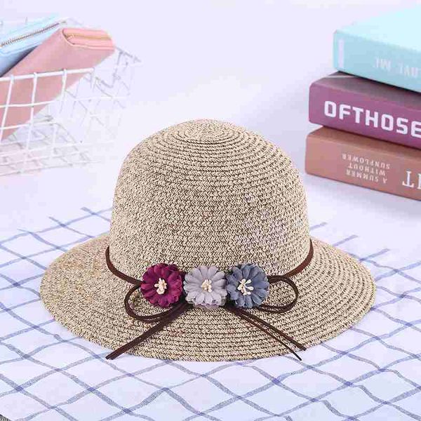 

myzoper fashion new 2020 flower bow casual hat on the beach tide solid color summer visor straw hat women's, Blue;gray