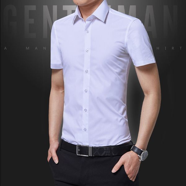 

2586 summer new thin short sleeve casual business slim anti wrinkle shirt men's, White;black