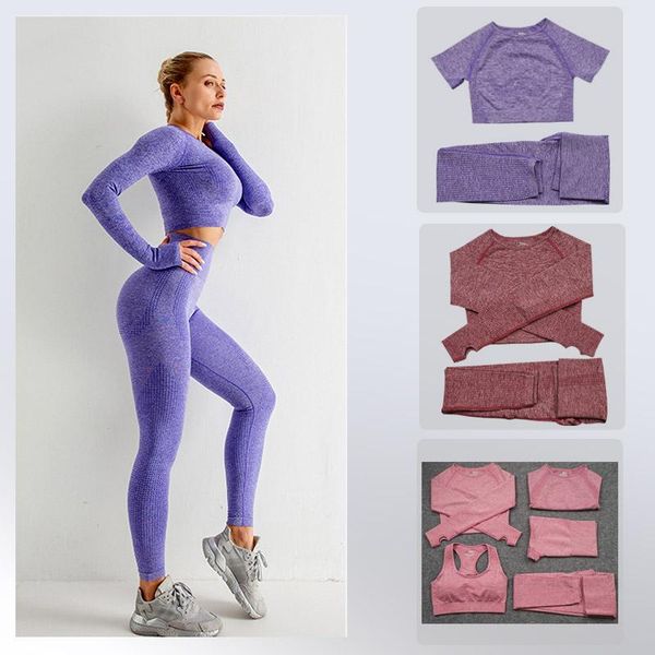 

yoga outfits training wear set female workout clothes gym fitness long sleeve crop high waist leggings sports suits 2/3/5 pcs, White;red