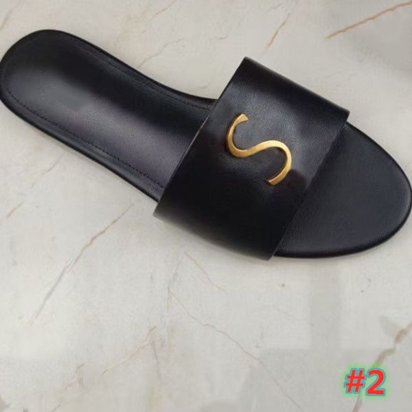 

brand luxury designer beach slippers summer fashion women's shoes flip flop 100% leather women's slippers metal flat shoes big siz, Black