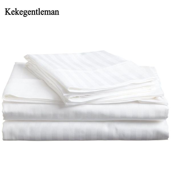 Set biancheria da letto in cotone 100% striscia di raso Luxury White Biancheria da letto per hotel Twin Queen Full King Size Copripiumino Lenzuolo con angoli Federa Y200111