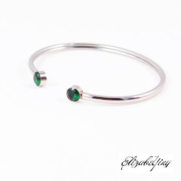 

bangle fashion bracelet crystal birthstone silver color stainless steel for women bracelets bangles gifts jewelry, Black