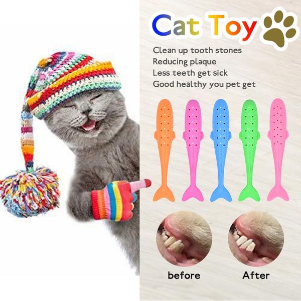 

cat toys fish shape toothbrush pet silicone eco-friendly molar stick teeth clean toy interactive soft mint chew
