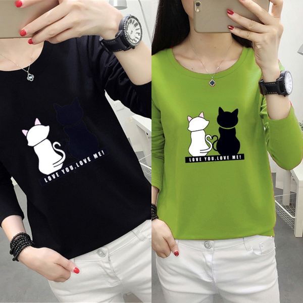 

autumn and winter 2020 new butter fruit green long sleeve women's loose spring and autumn bottoming t-shirt t-shirt large fruitfruit fr, White