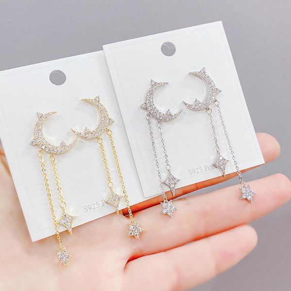 

new tassel earrings five-pointed star all-match exquisite micro-inlaid zircon earrings will be given as a gift on February 14, Silver