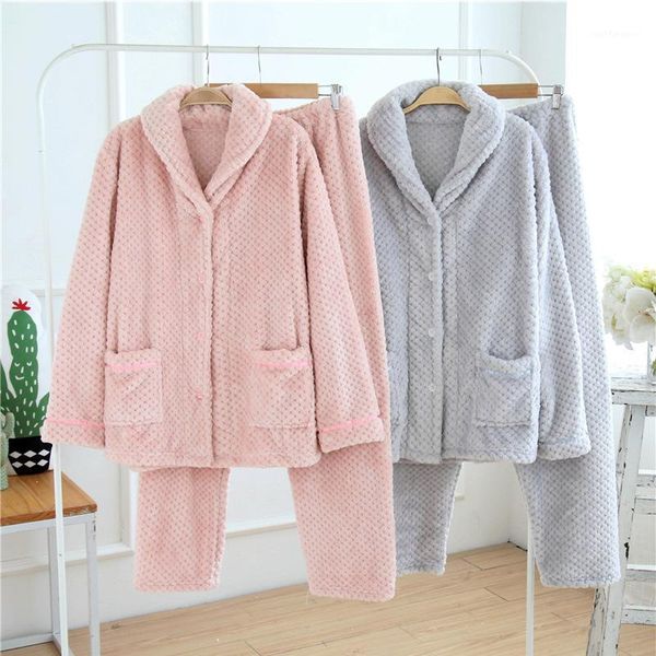 

winter thick flannel pajamas for men 2 piece set pajama pants couple pajamas soft warm home clothes long sleeve sleepwear sets1, Black;brown