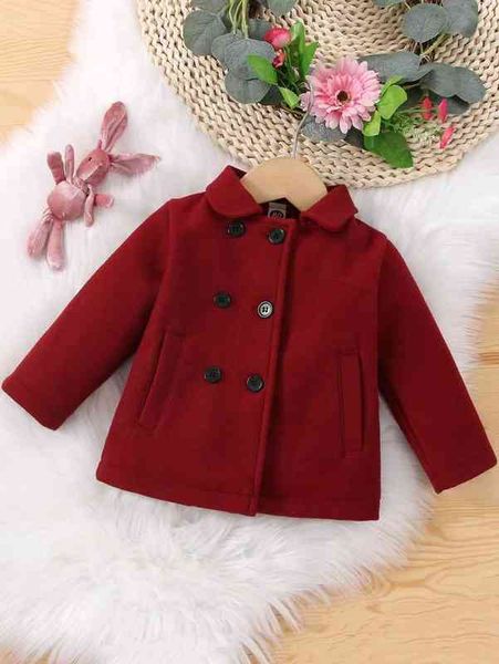 

baby slant pockets double breasted coat she, Blue;gray