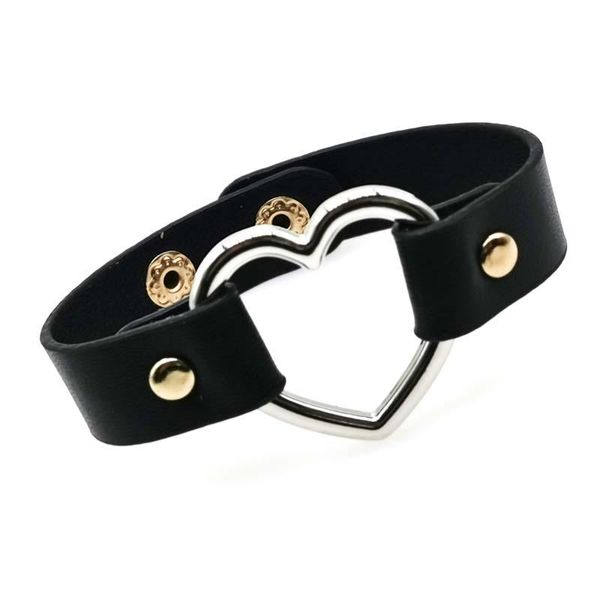 

2020 black leather bracelet for women fashion heart charm wide bracelets female jewelry femme gift, Golden;silver