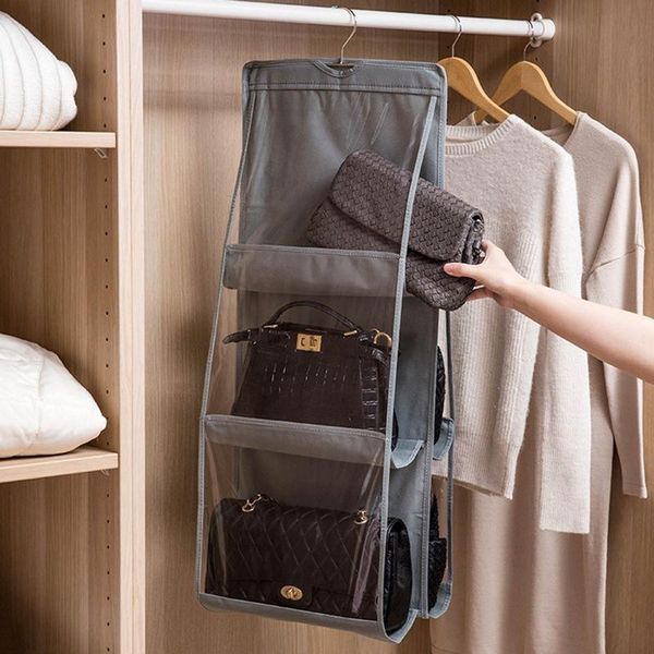 

6 grid wall-mounted bag storage bag double-sided wardrobe hanging storage dustproof
