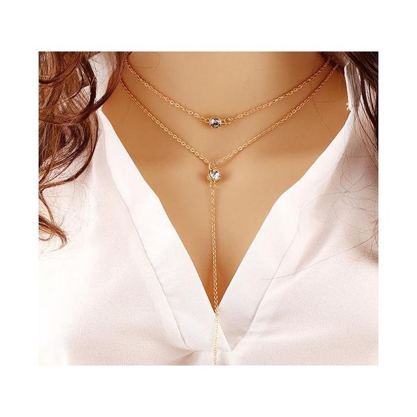 

fashion crystal sequins necklace temperament trend multi - layer metal pendants chain tassel chain pendant neck sqcjij beauty888, Silver