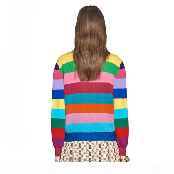 

tuhao sequined tiger sweaters women rainbow color striped pullovers slim fit fashion streetwear pull femme tg5224 s18100803, White;black