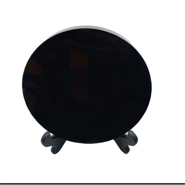 

natural black obsidian plate fengshui thick mirror circle disk reiki healing crystal stone with shelf