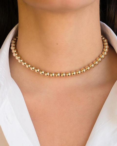 

chokers 6mm punk gold color beads choker necklaces men women party beaded statement necklace fashion hip hop jewelry, Golden;silver