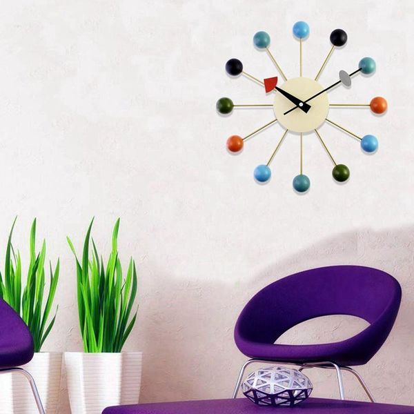 

wall clocks simple colorful ball modern clock art simulation sport decorative candy mixed color metal + solid wood