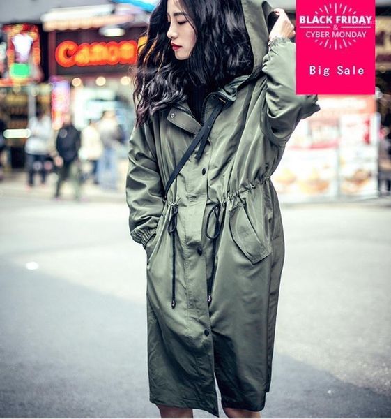 

harajuku korean long sleeve hooded windbreaker trench woman coat chaqueton mujer spring coat trench aw2191, Tan;black