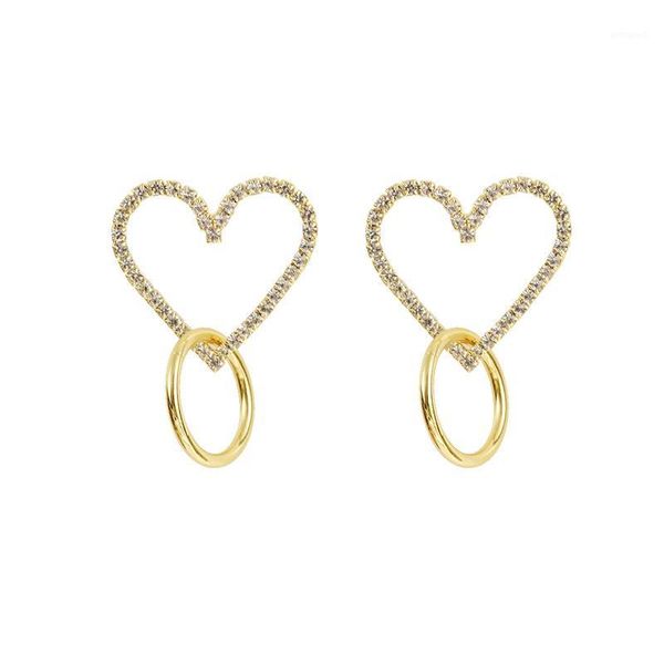 

stud exquisite zircon rhinestone love metal circle women's earrings fashion 2021 heart round gold jewelry gift1, Golden;silver