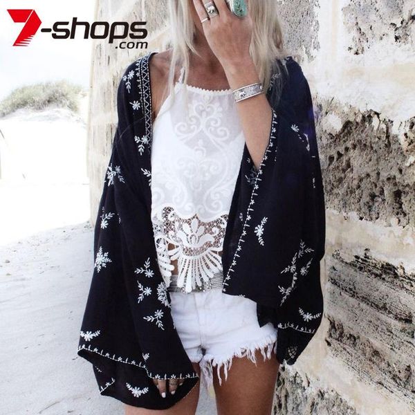 

7-shops ag0002 chiffon kimono women cardigan batwing sleeve summer kimono female beach loose casual blouses1, White