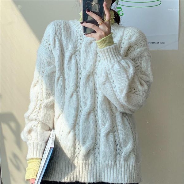 

hzirip women sweaters 2020 autumn female pullovers twisted knitted loose soft fashion slender all-match office lady 1, White;black