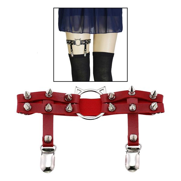 

elastic faux leather belt rivet leg garter straps thigh harness clip, Black;white