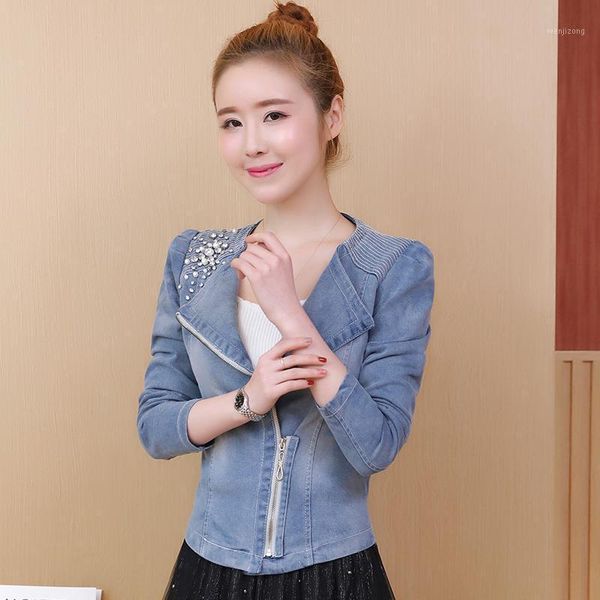 

2020 new arrival spring antumn denim jackets vintage diamonds casual coat women's denim jacket for outerwear jeans female1, Black;brown