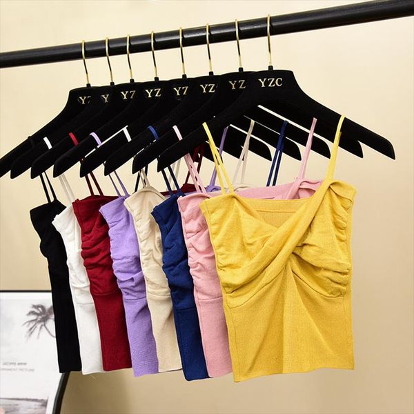 

girls knitted twisted neck camis short sleeveless shirts female stretchy camisoles tanks crop for women, White
