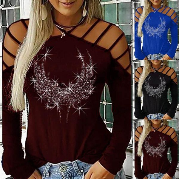 

women neck hollow-out studded tshirt autumn long sleeve t shirts casual fashion lady casual pullover harajuku 20201, White