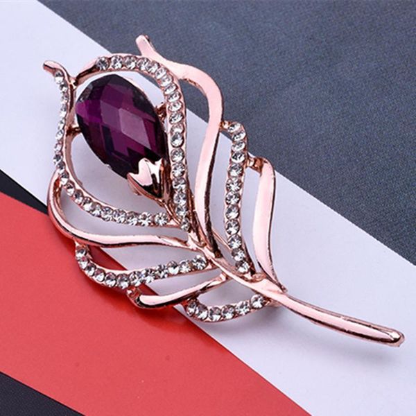 

retro crystal peacock feather brooches for women stethoscope brooch pins fashion dress coat clothes accessories cute jewelry, Gray