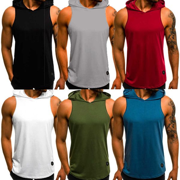 

mens gym singlet bodybuilding hoodie tank vest sleeveless fitness t-shirt, White;black