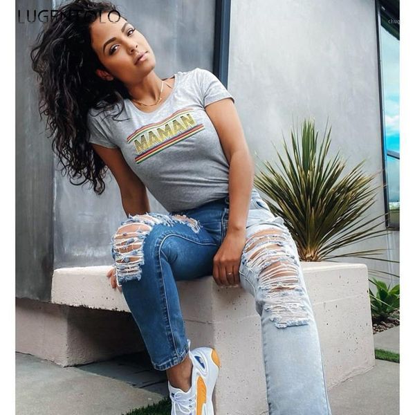 

women jeans spring summer fashion jeans hole ripped washed stitching street casual female long lugentolo1, Blue