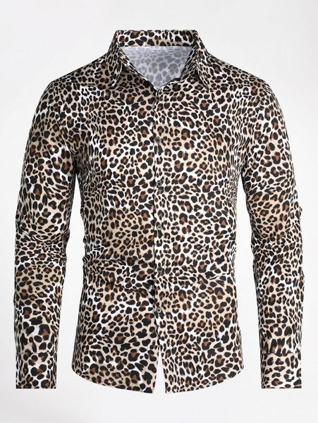 

cloudstyle men leopard print button up shirt c89m#, White;black