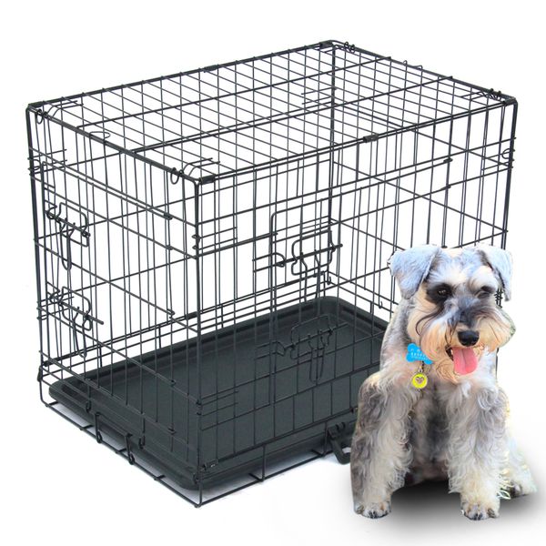 

24" pet kennel cat dog folding steel crate animal playpen wire metal