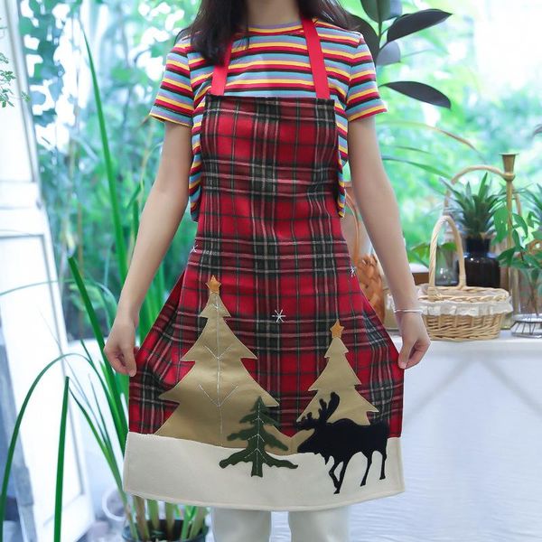 

kitchen christmas cloth plaid apron printed xmas tree elk deer aprons for christmas home kitchen accessories yxljam dh_niceshop