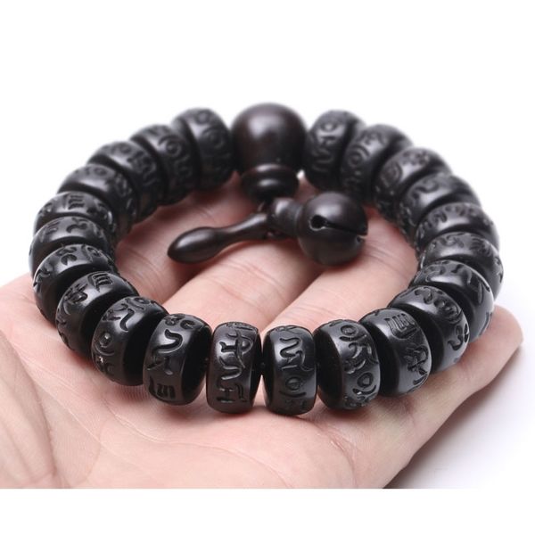

tibetan buddhist male om mani padme hum bracelet wood mala prayer beads meditation men wrist wooden bracelet yoga jewelry y200730, Black