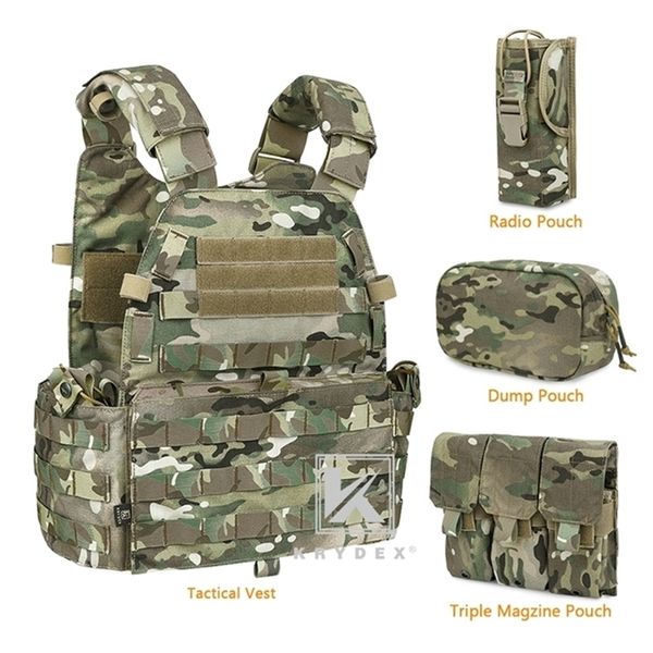 Krydex LBT-6094A Taktik Modüler Yelek W / Üçlü Mag / Radyo / Dökümü Kılıfı Airsoft Avcılık Savaş Multicam Plaka Carrier Molle Yelek 201214